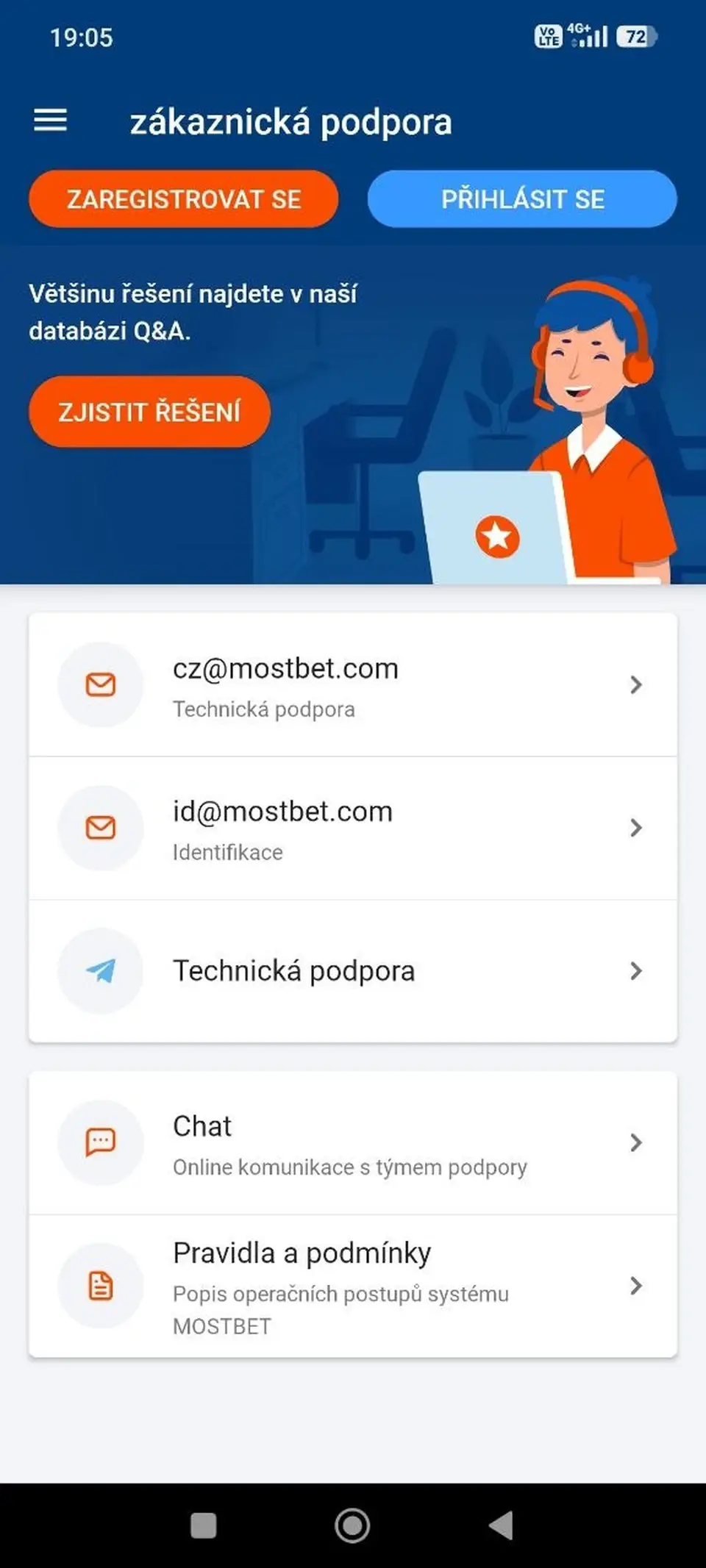 Zákaznická podpora Mostbet