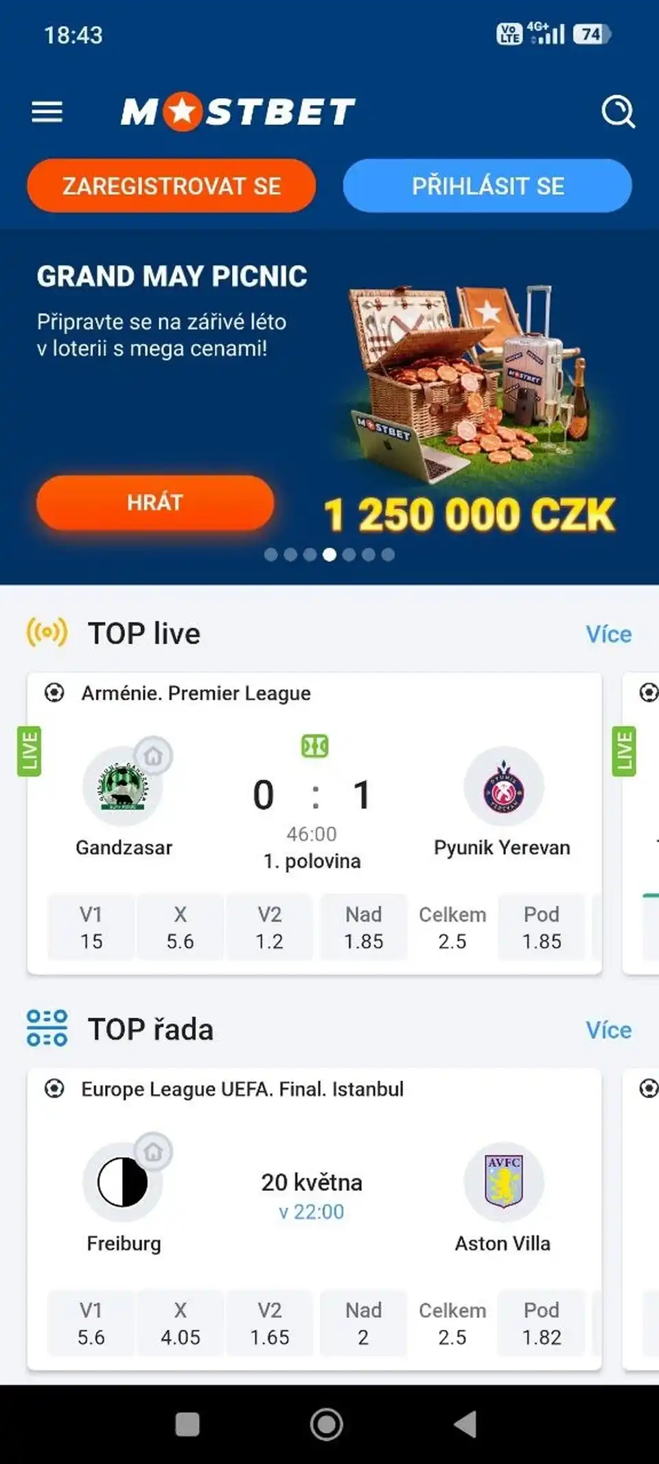 Mobilní web Mostbet na telefonu