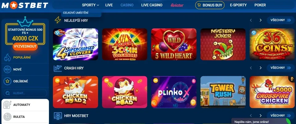 Herní lobby Mostbet casino – nejlepší a crash hry